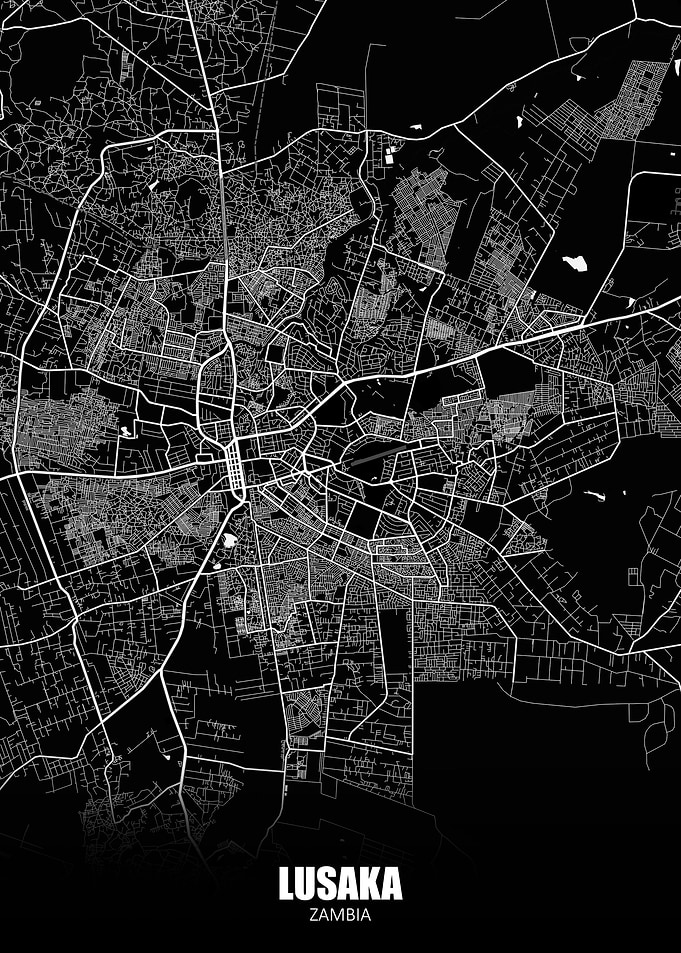 Lusaka Zambia Dark Map