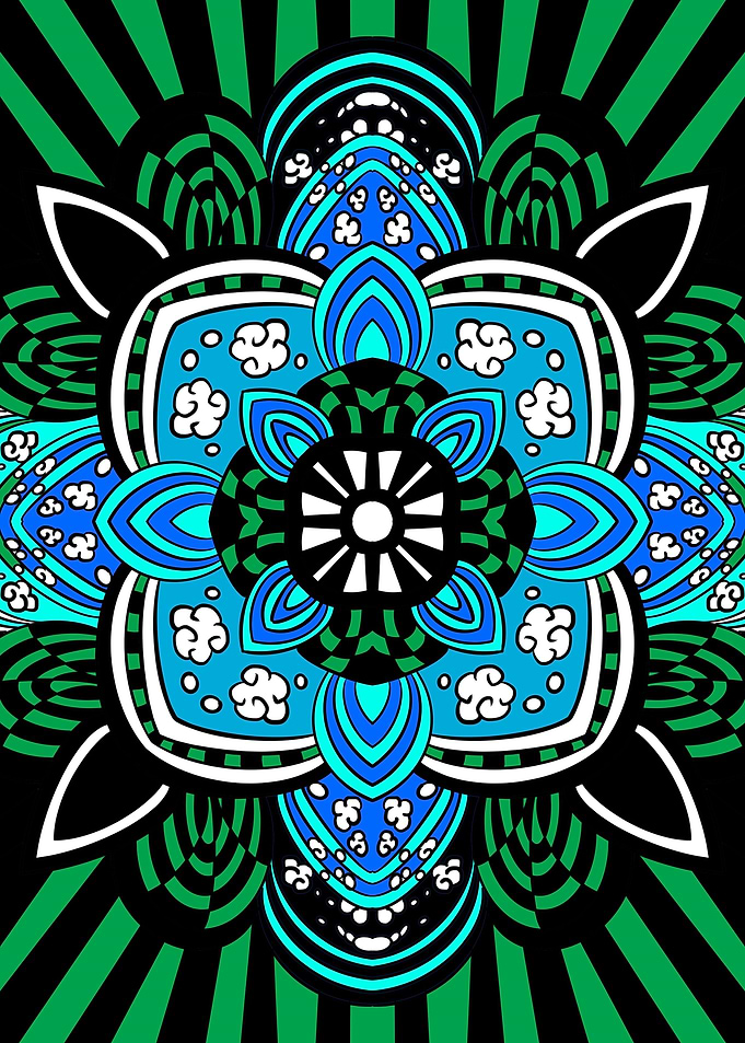Mandala Green Blue Flower