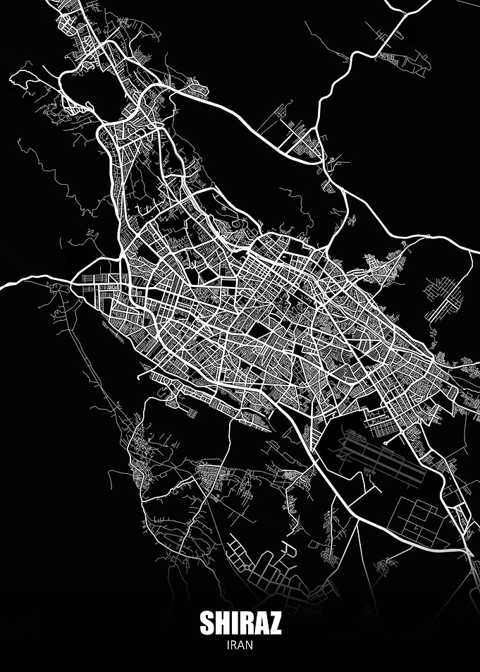 Shiraz Iran Dark Map