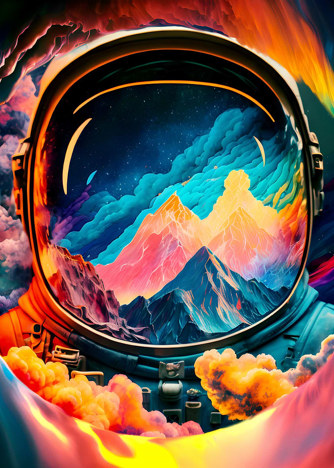 astronaut face in mountain
