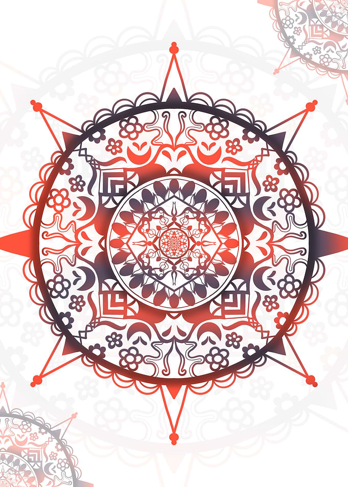 Mandala Red Blue Flower