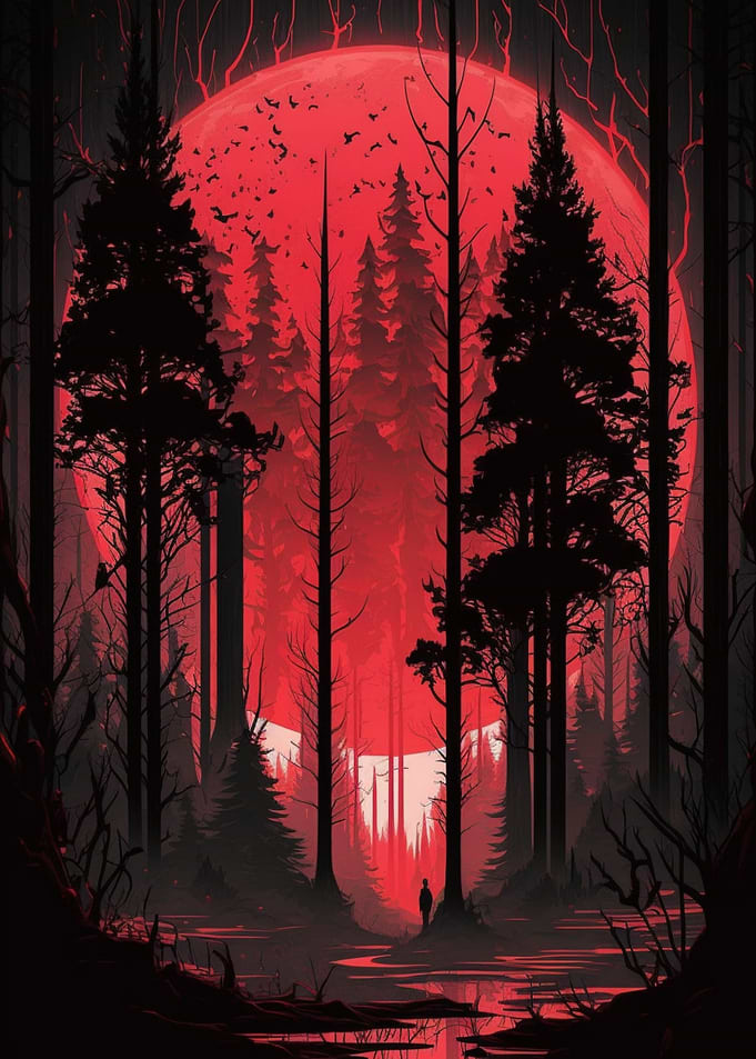 Red full moon scenery