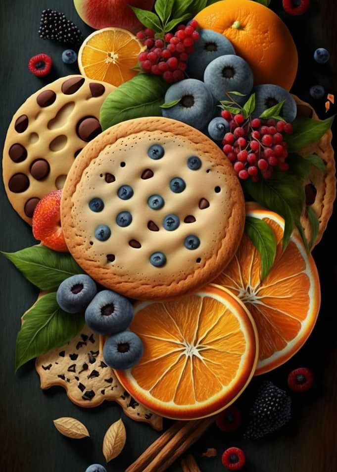 Cookies and fruits poster