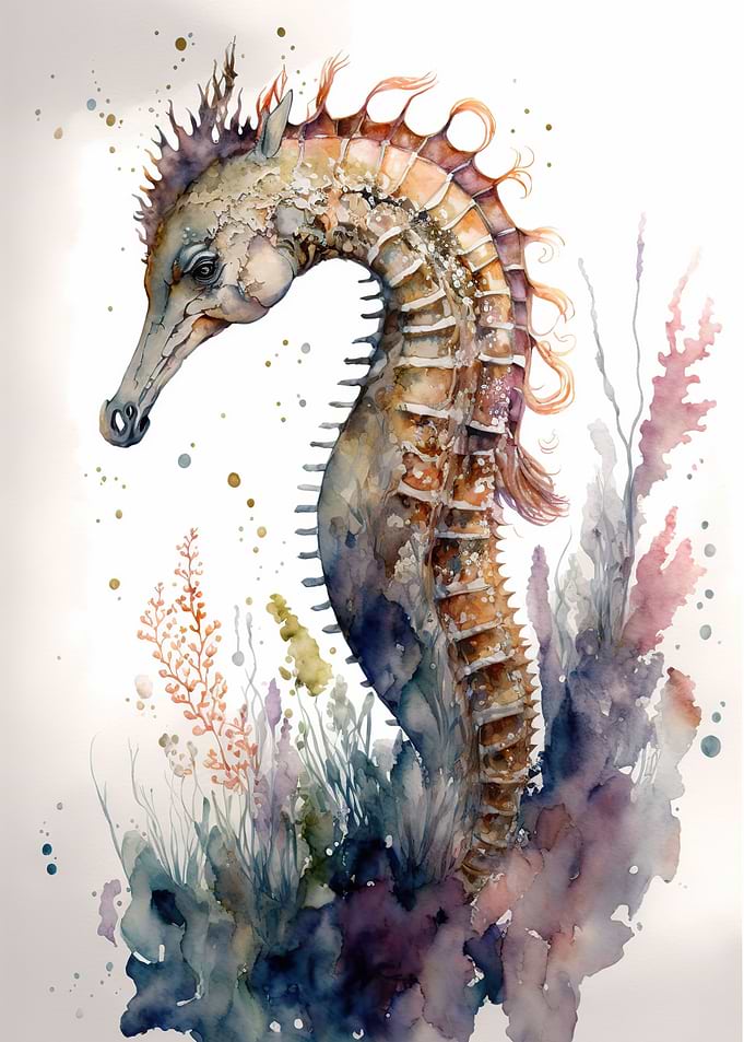 Watercolor seahorse