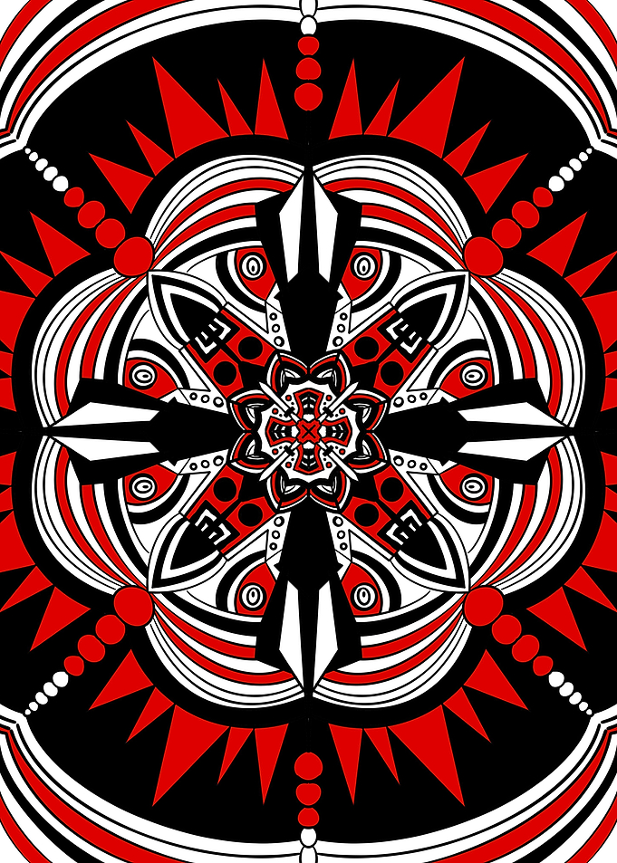 Mandala Red Black Flower