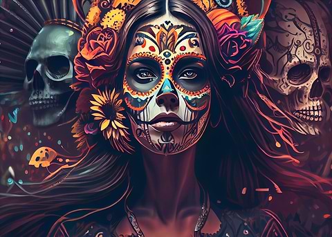 Da de los Muertos Fiesta — sugar skull metal wall art