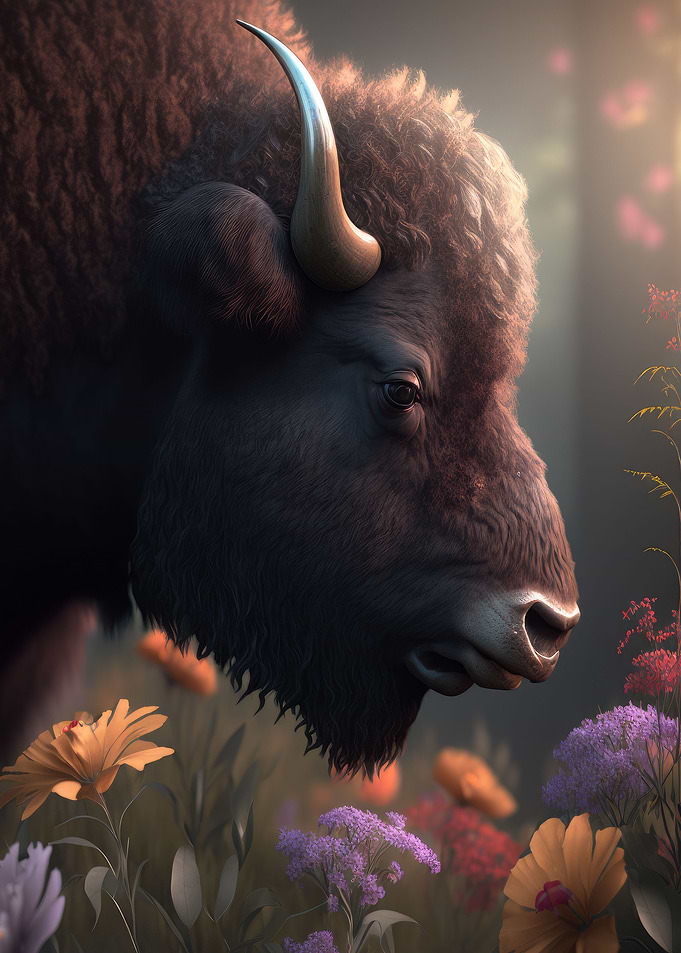 Bison with Flowers Field