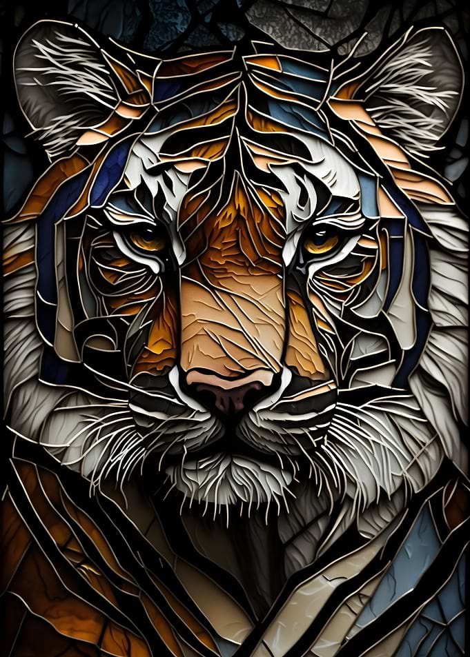 Stained Glass Tiger Head