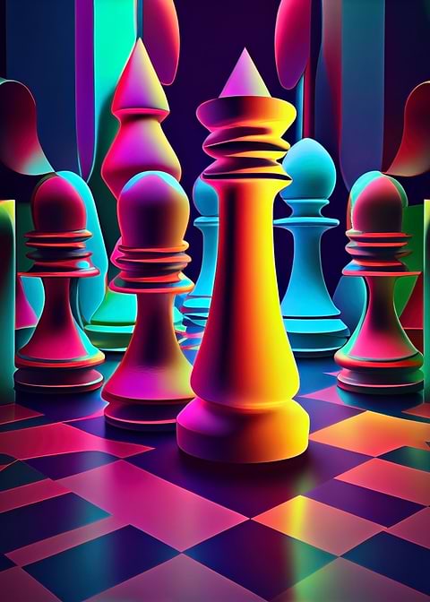 Colorful Checkmate — living room metal wall art
