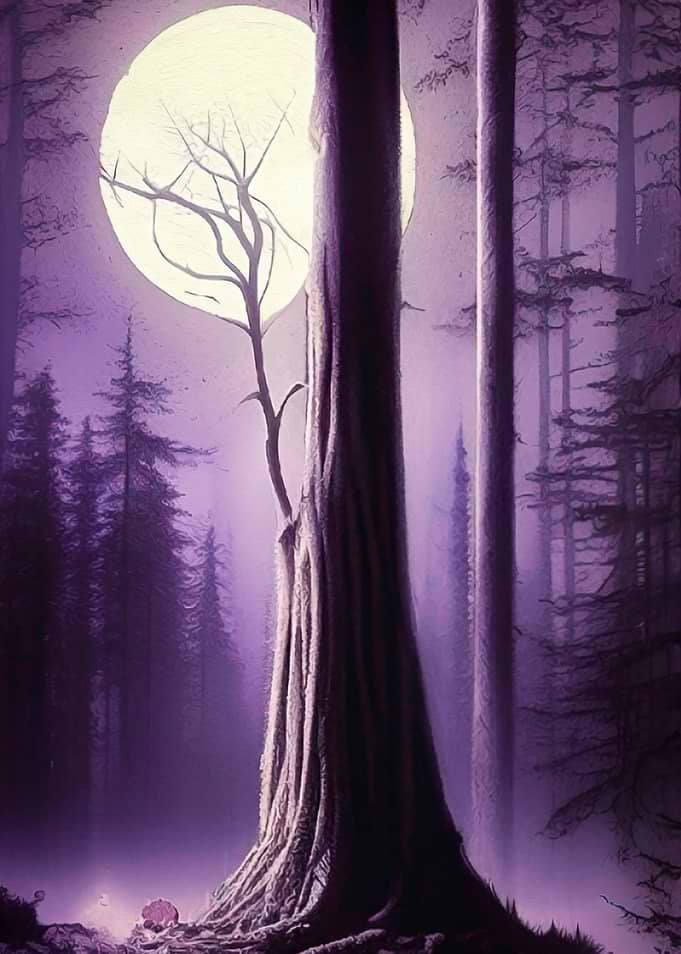 big tree and moon