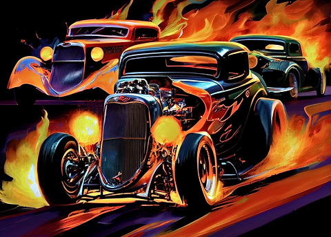 Racing Flames Trio — man cave metal poster