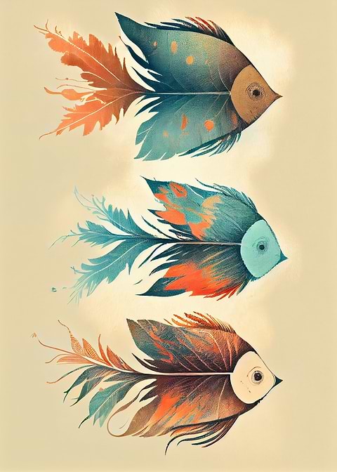 Delicate Feathered Fish — living room metal wall art