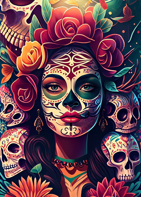 Celebrating Life and Death — sugar skull metal wall art
