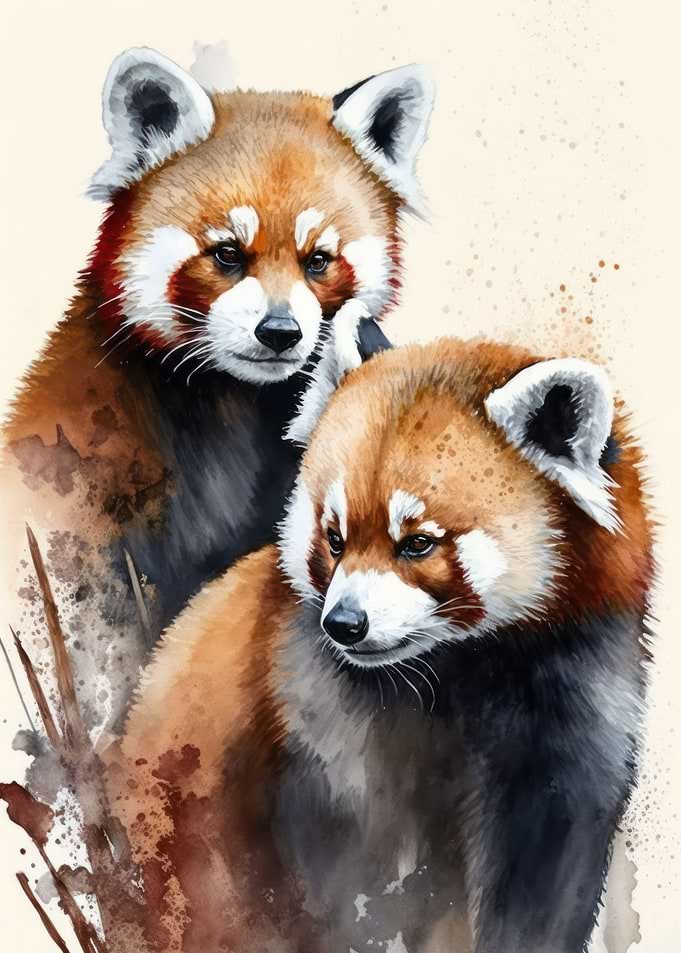 Two Red Pandas Watercolor