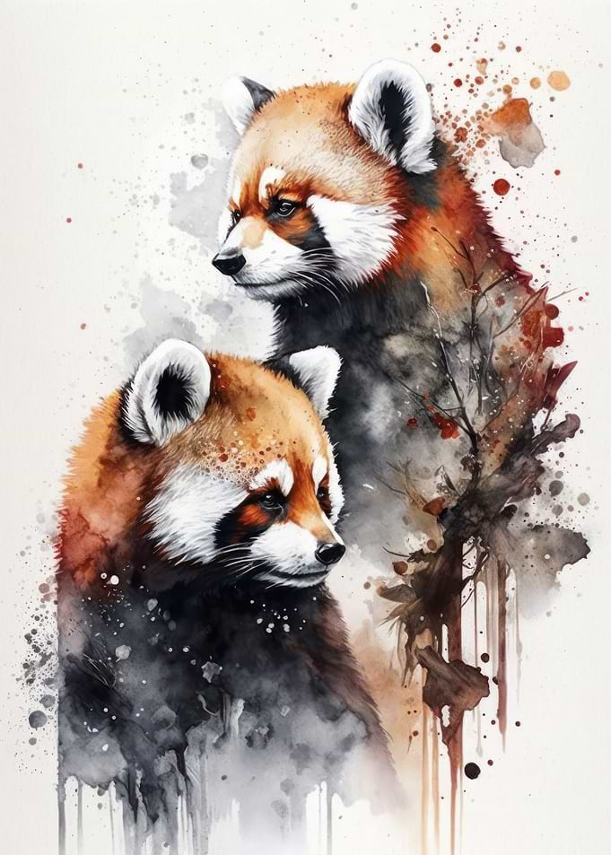 Two Red Pandas Watercolor