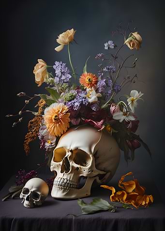 Scull and flowers