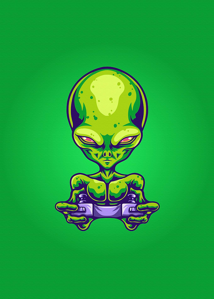 Alien playing gamer