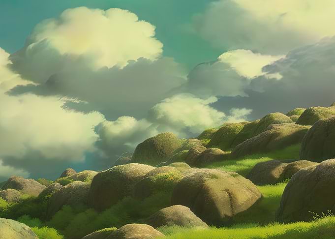 Anime Scenery Mossy Rocks