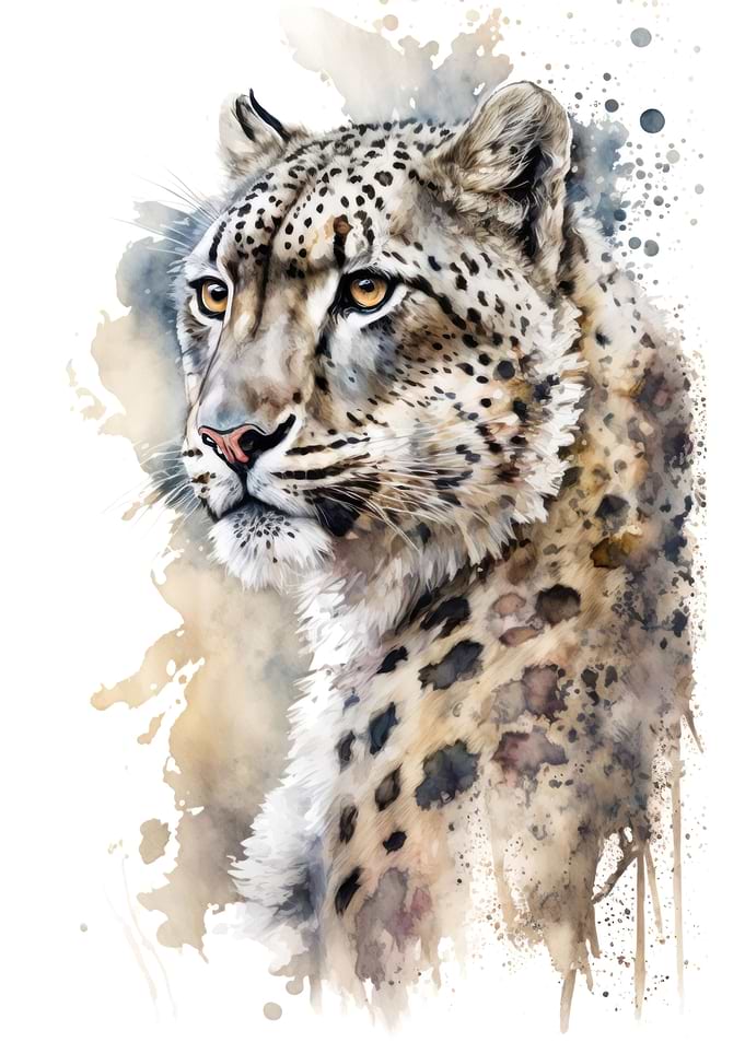 Snow leopard in watercolor