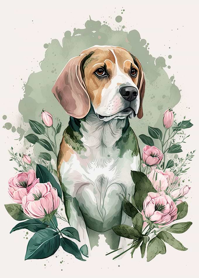 Beagle Floral Portrait