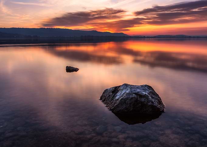 red sky with stone