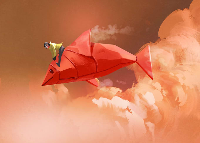Origami paper fish red