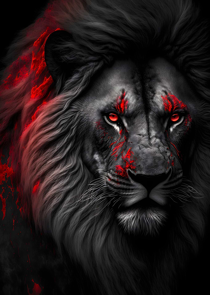 black wild angry lion art