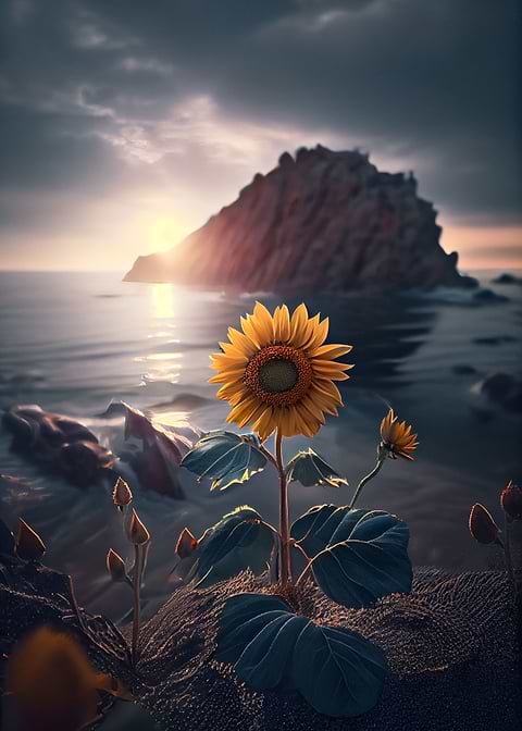 Sunny Cliffside Blooms — metal poster wall art
