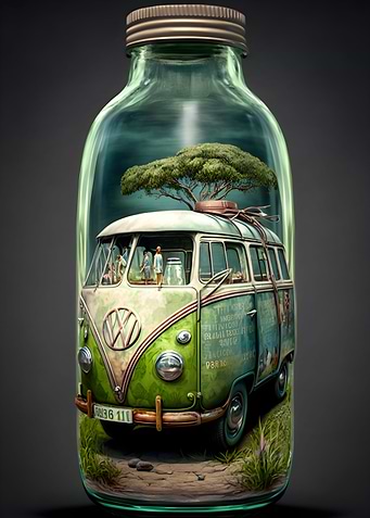 Green van in a bottle
