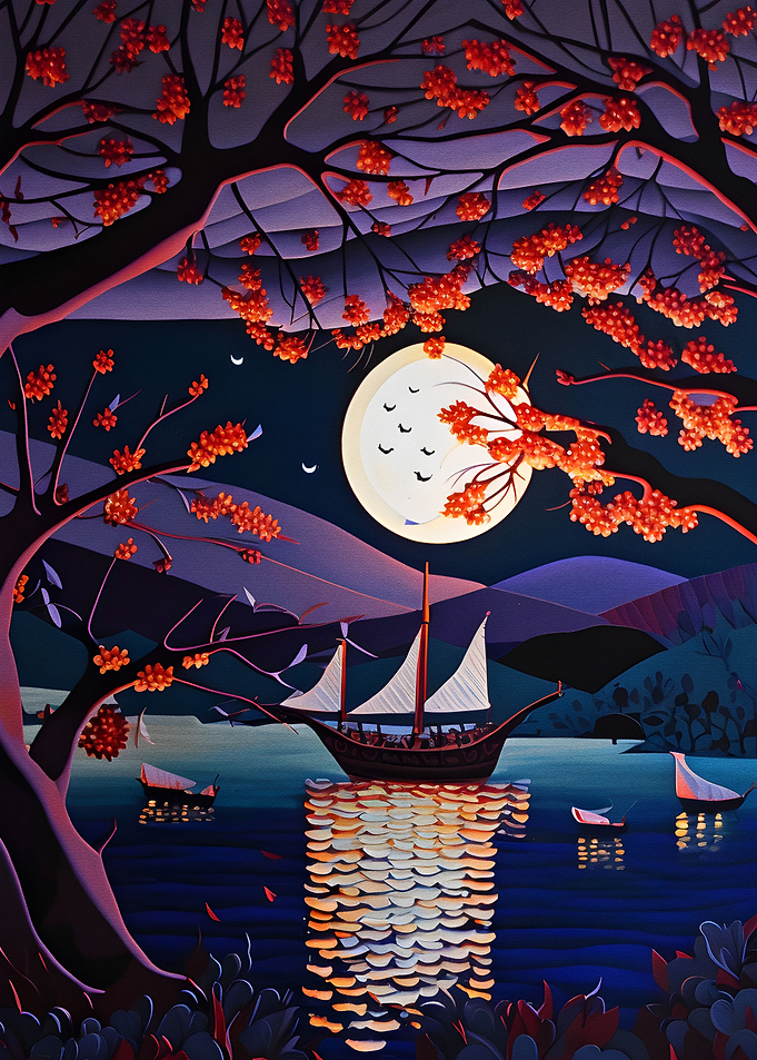 boat in moonlight