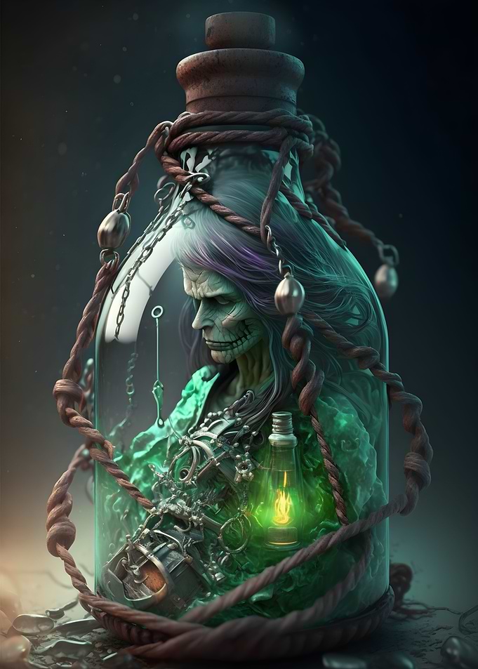 Captured witch in a bottle