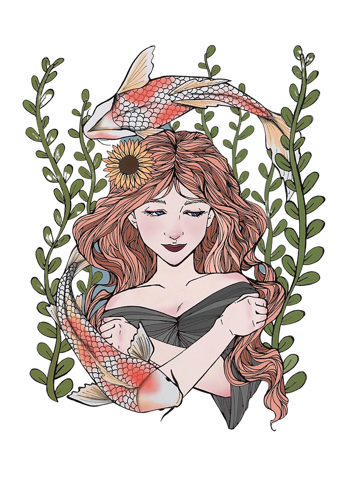 Girl Underwater Koi Fish