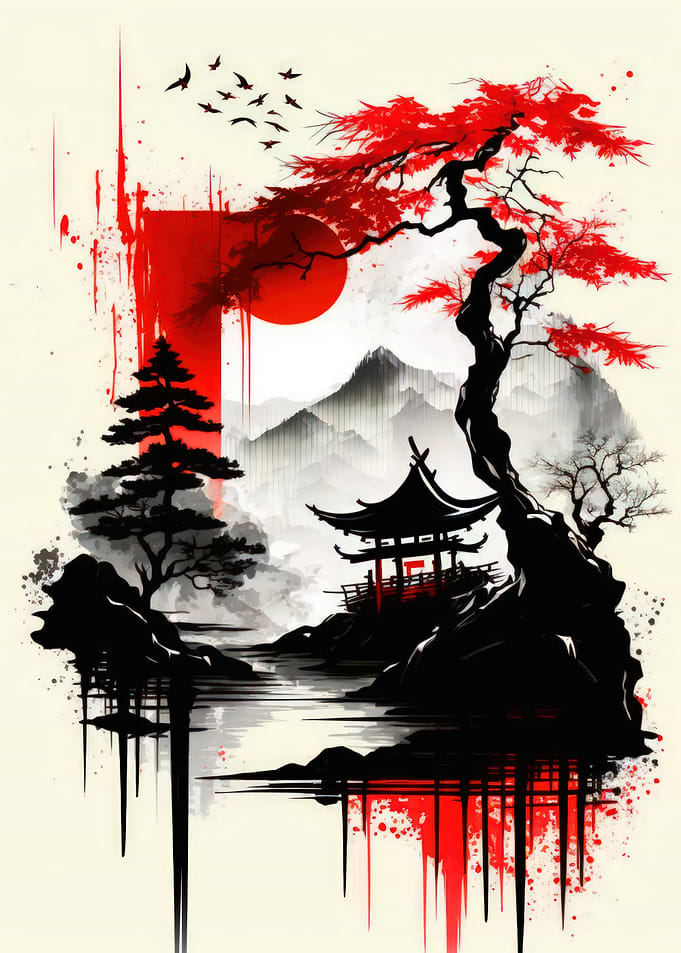 Landscape View Red Black