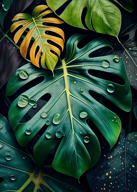 Rainy Day Monstera — monstera botanical metal print