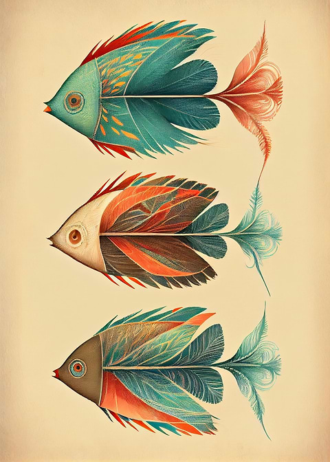 Feathery Fins — living room metal wall art