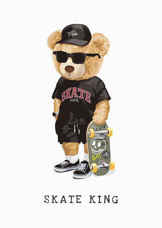 Bear toy on skateboard