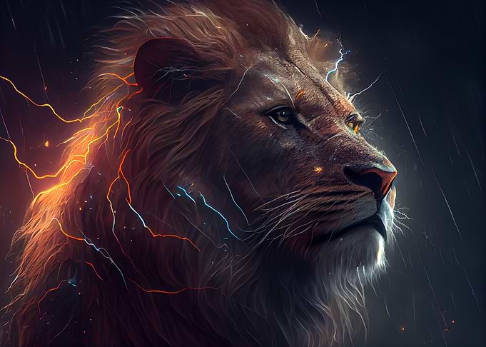 Lion and lightning