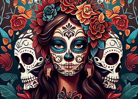 Celebrating Life and Death — sugar skull metal wall art