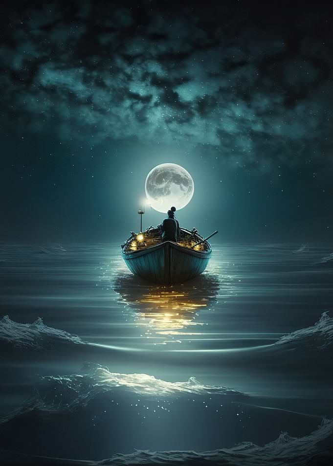 Landscape Boat Moon