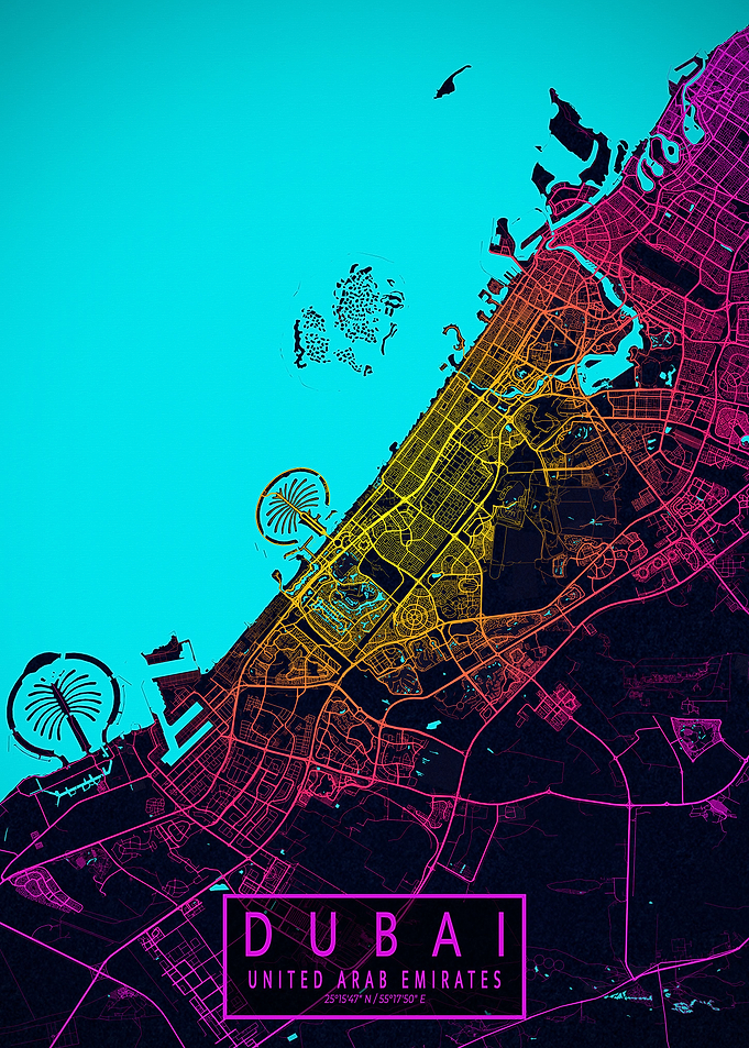 Dubai City Map Neon