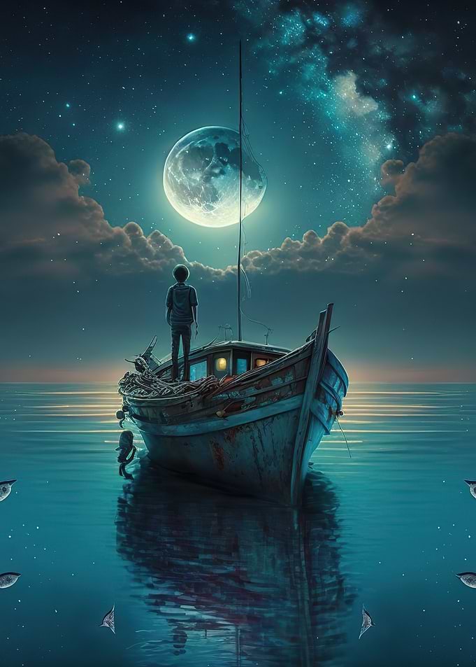 Landscape Boat Moon