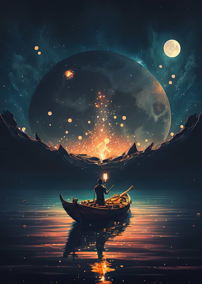 Landscape Boat Moon