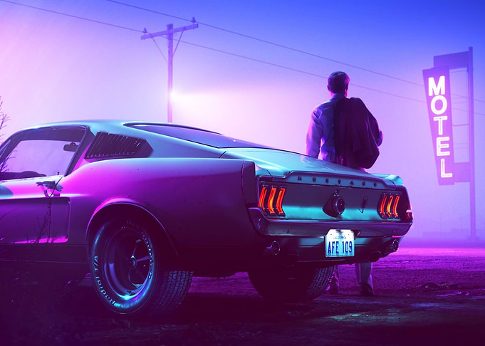 Neon Car Motel Posters