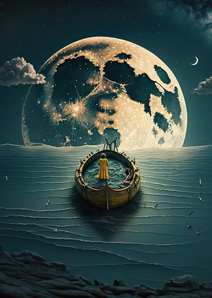 Landscape Boat Moon