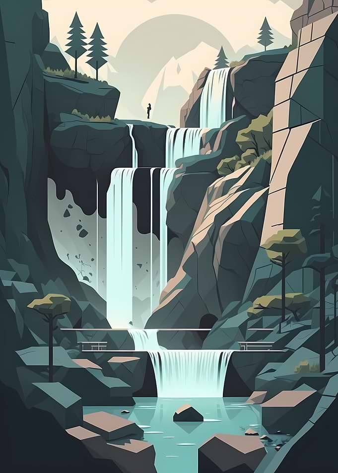 Flat Design Waterfall