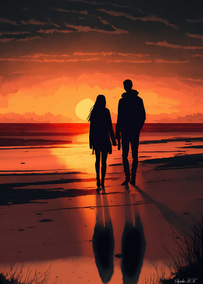 Love shadows on the beach