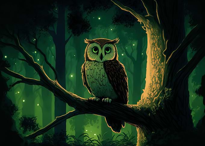 owl night moon