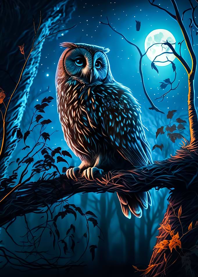 owl night moon