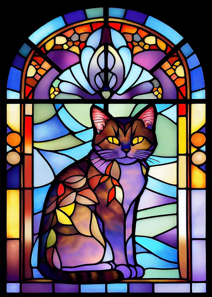 Cat Stained Glass Style