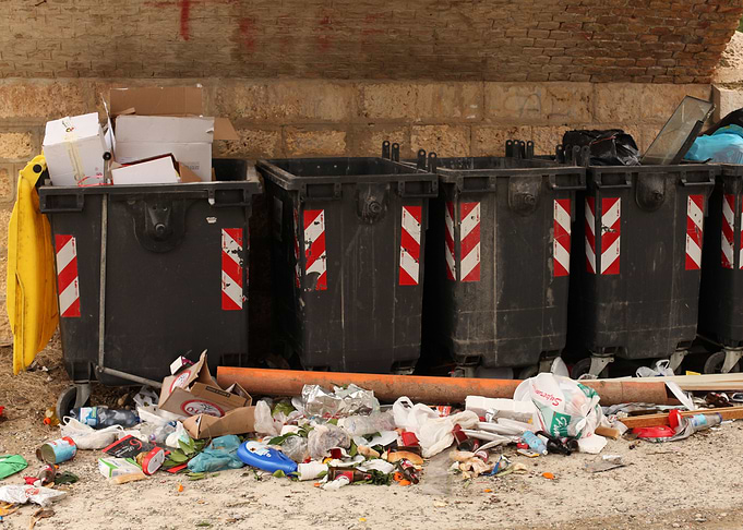 Garbage bins overflowing f